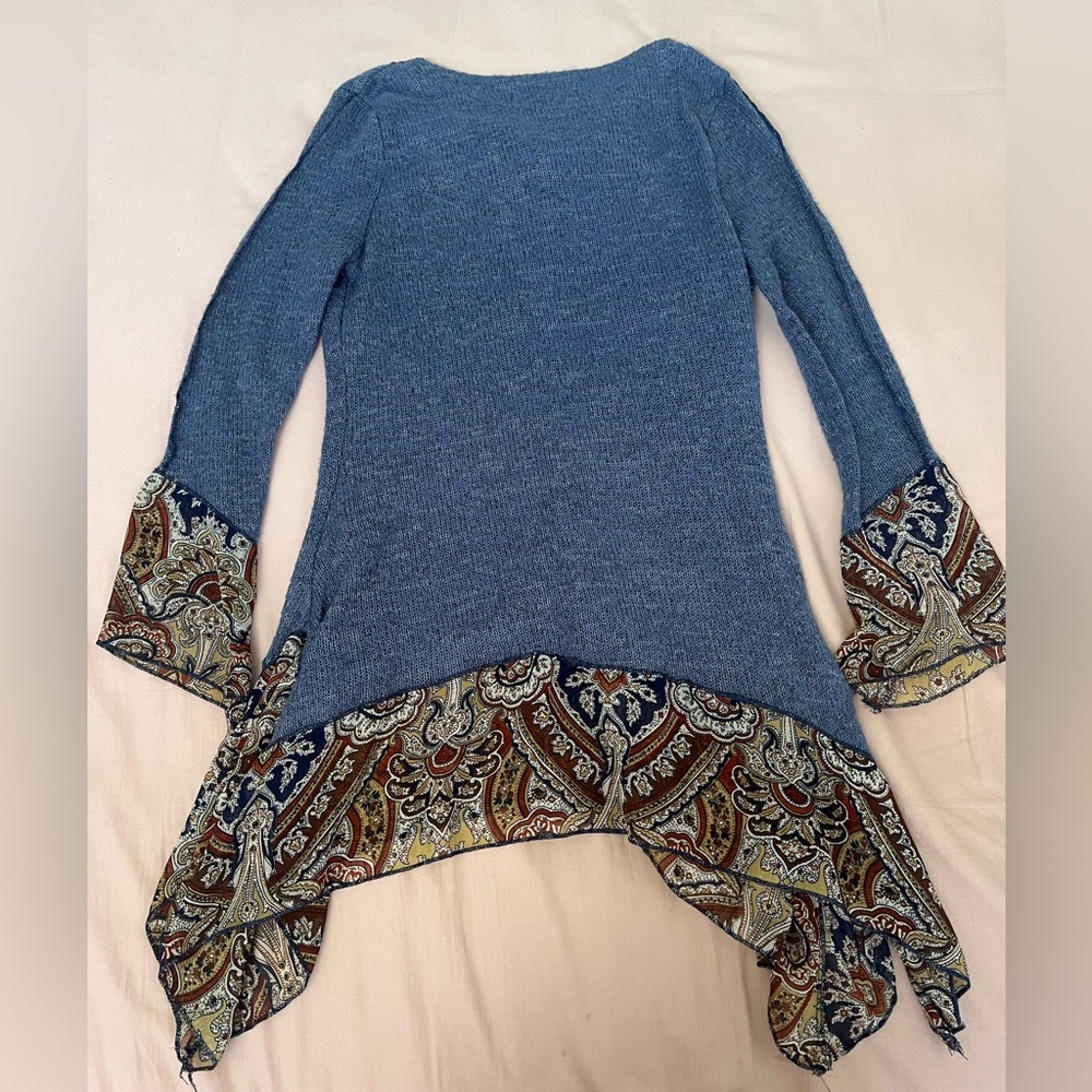 Pretty Angel Boho Fairy Navy Knit Tunic with Paisley Trim - Picture 4 of 5